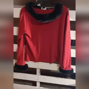 Vintage Norton Mcnaughton Red Sweater With Detachable Faux Fur Trim